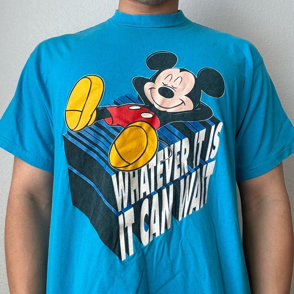 Vintage 1990 Disney Unlimited Micky Mouse Blue Graphic T-Shirt